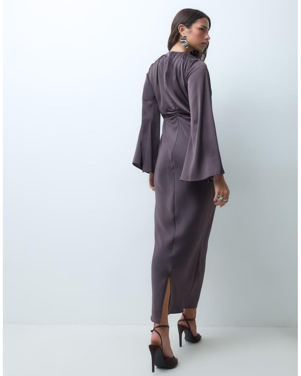 ASOS Blue Flute Sleeve Draped Maxi Dress