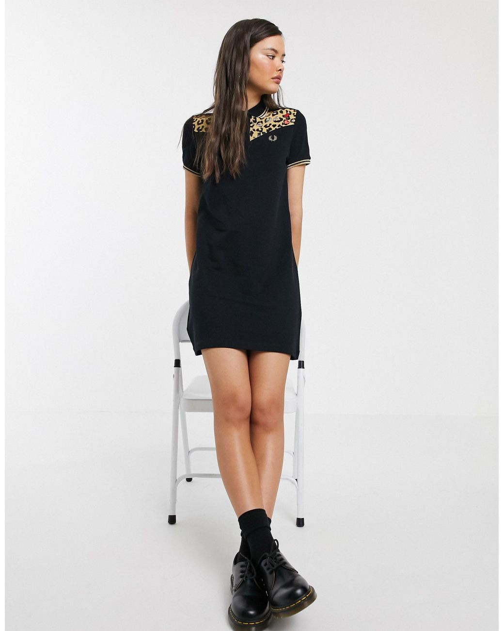 ◆FRED PERRY◆ Amy Winehouse Print Trim Pique Dress Black AF Printed Trim Piqué Dress - Black | Amy Winehouse Foundation