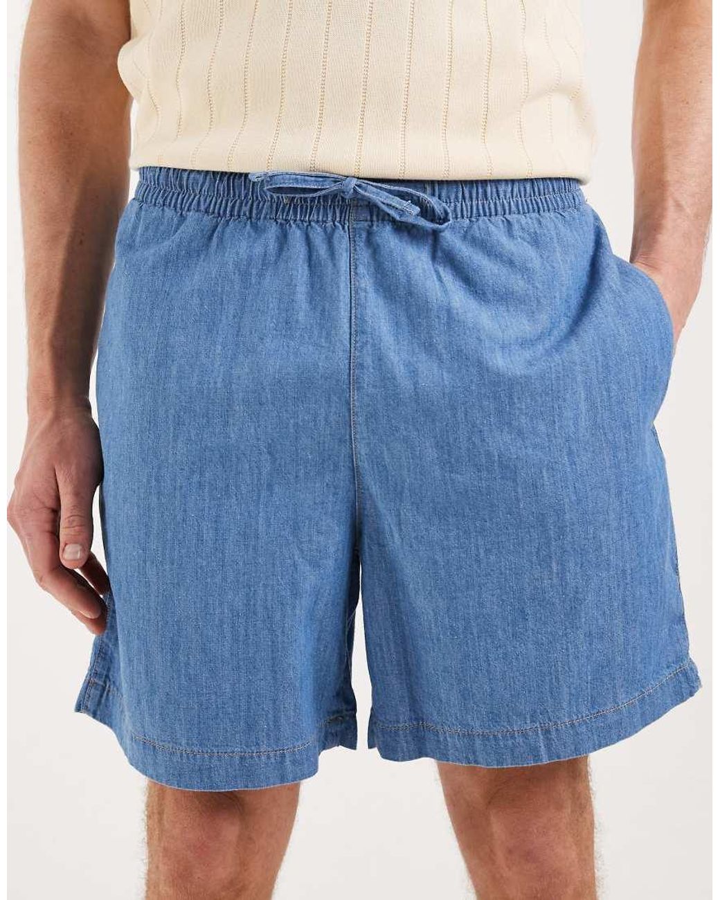 Lacoste Blue Woven Chambray Shorts for men