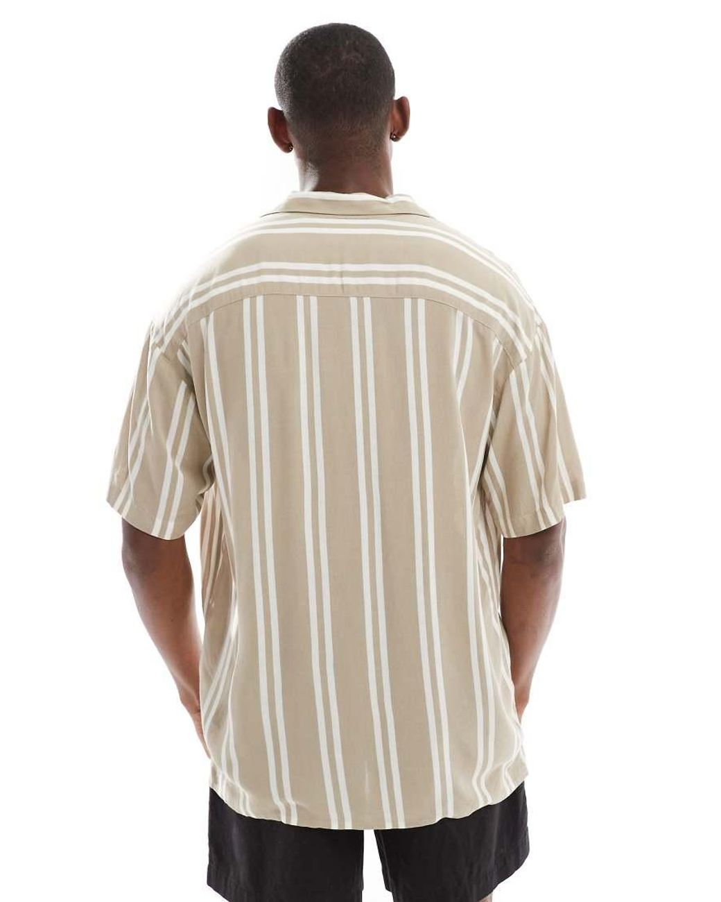 Jack & Jones White Revere Collar Striped Short Sleeve Shirt for men