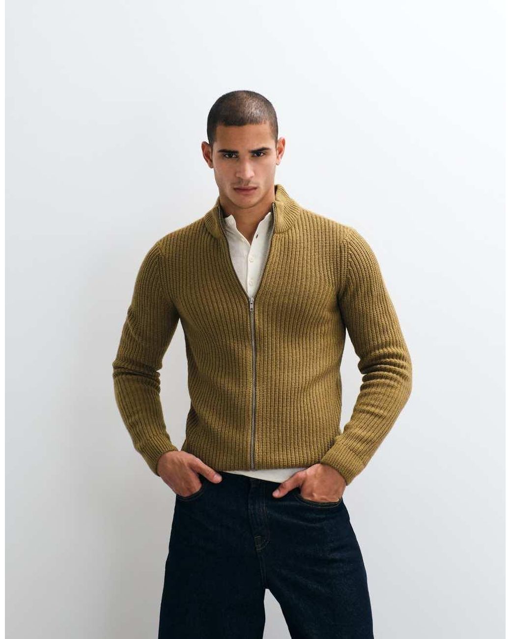 Blend Green Knitted Zip Through Jacket for men