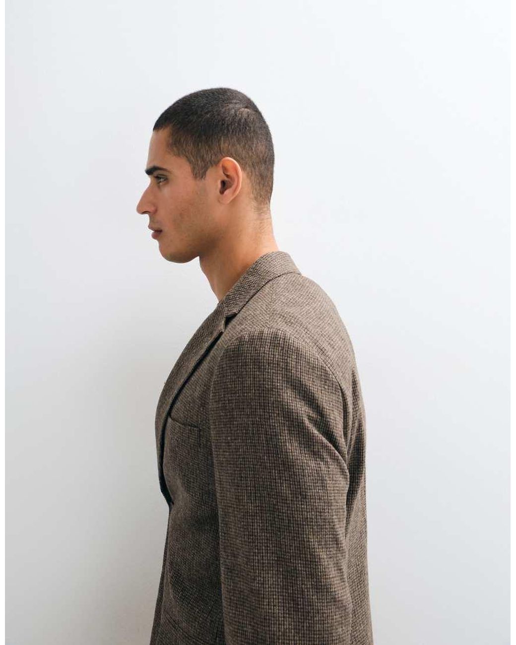 SELECTED Gray Set Slim Fit Wool Blend Check Blazer for men