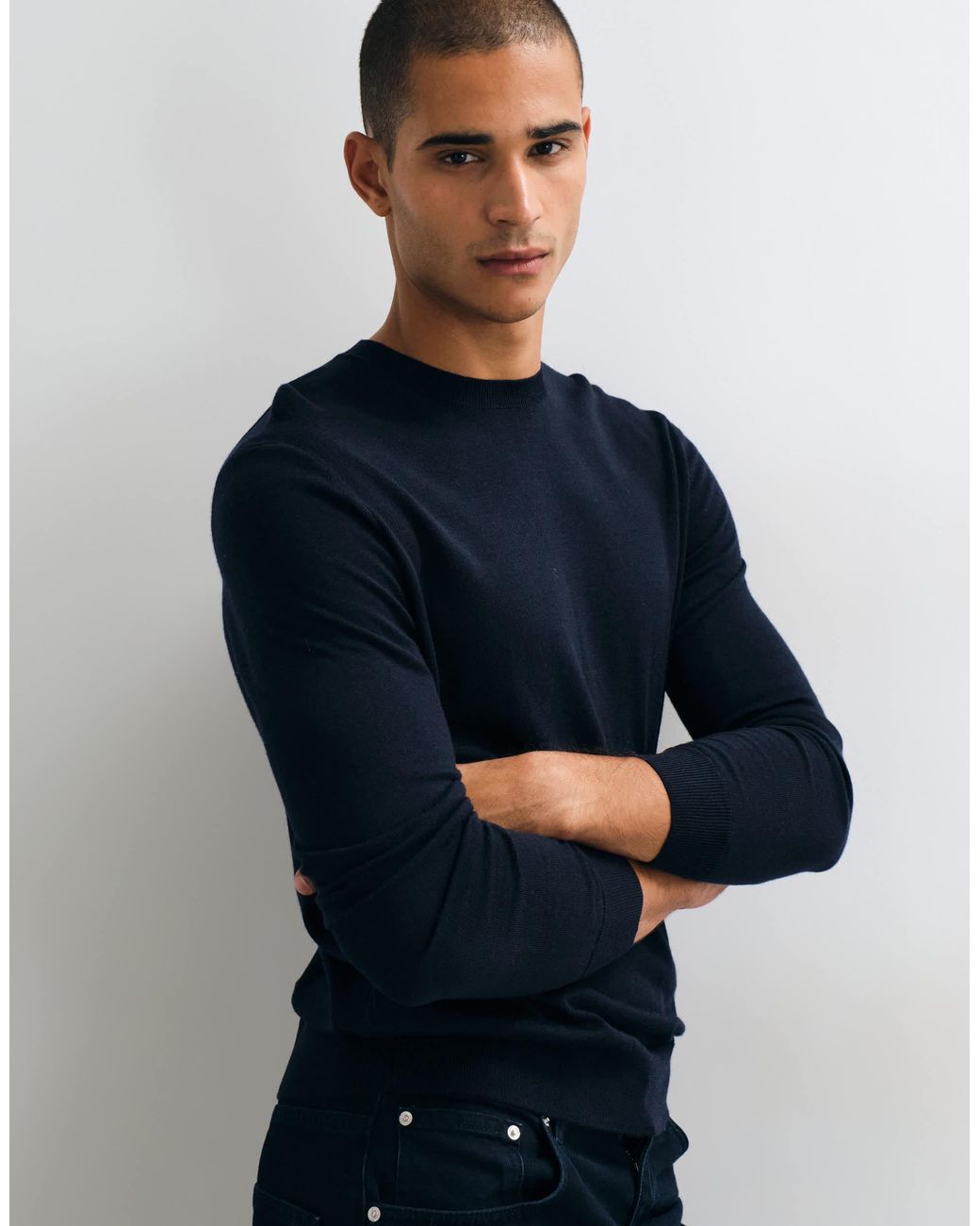 Mango Blue Wool Look Sweater for men
