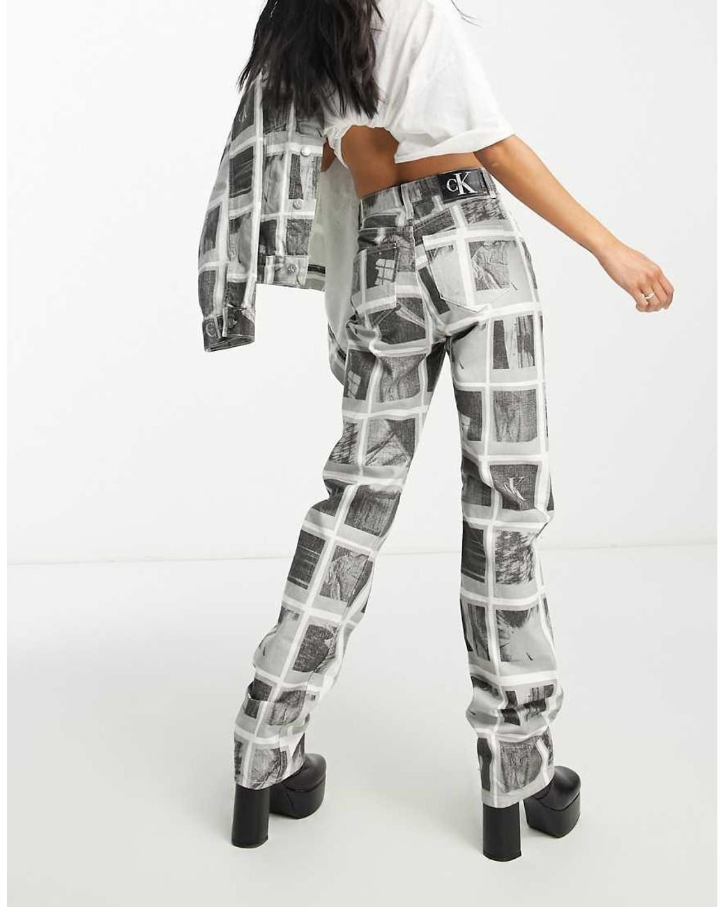 Vaqueros De Talle Alto Y Pernera Recta Con Estampado Fotográfico De (Parte De Un Conjunto)-Azul Calvin Klein de color White
