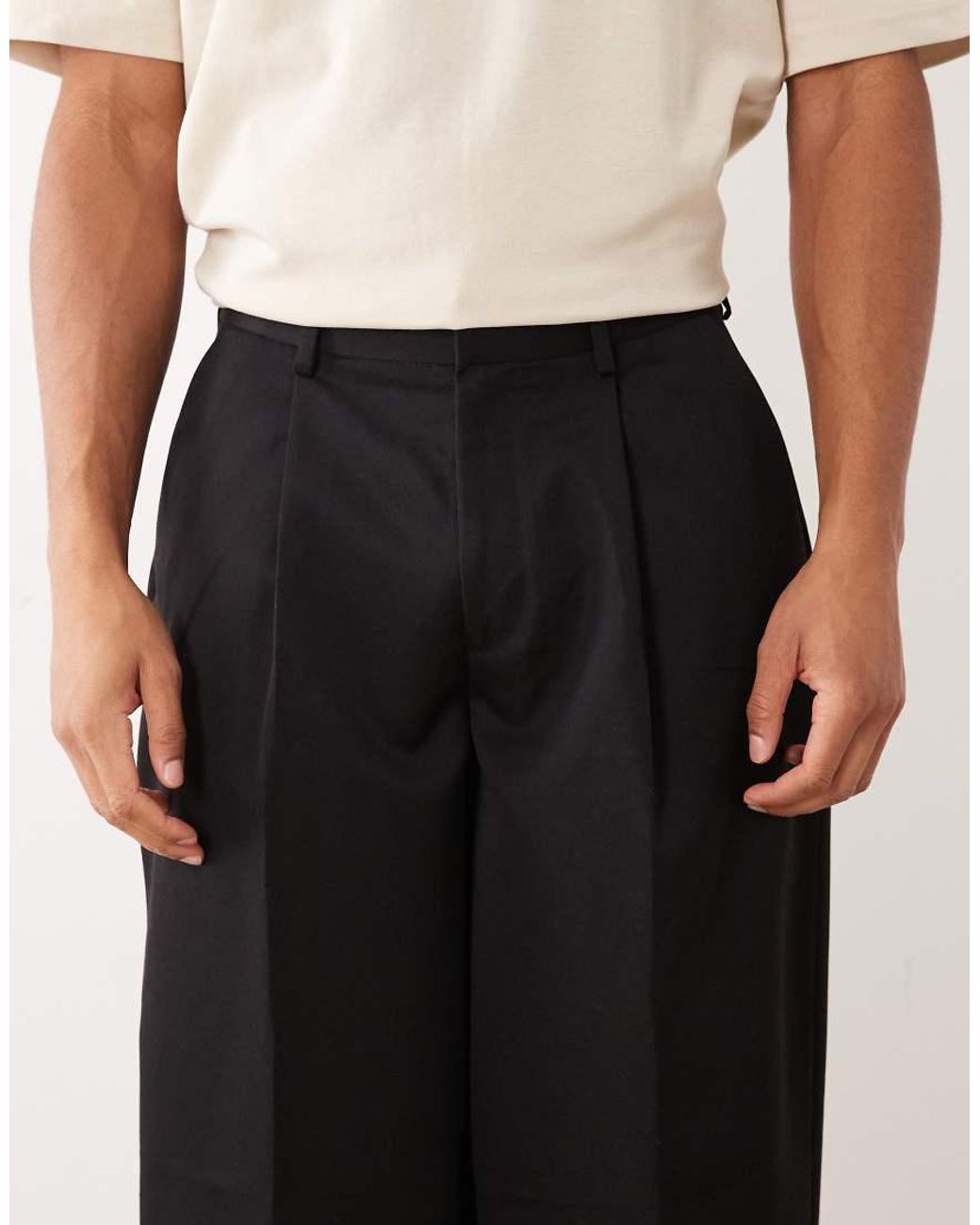 ASOS Black Tailored Pleated Wide Barrel Leg Trousers for men