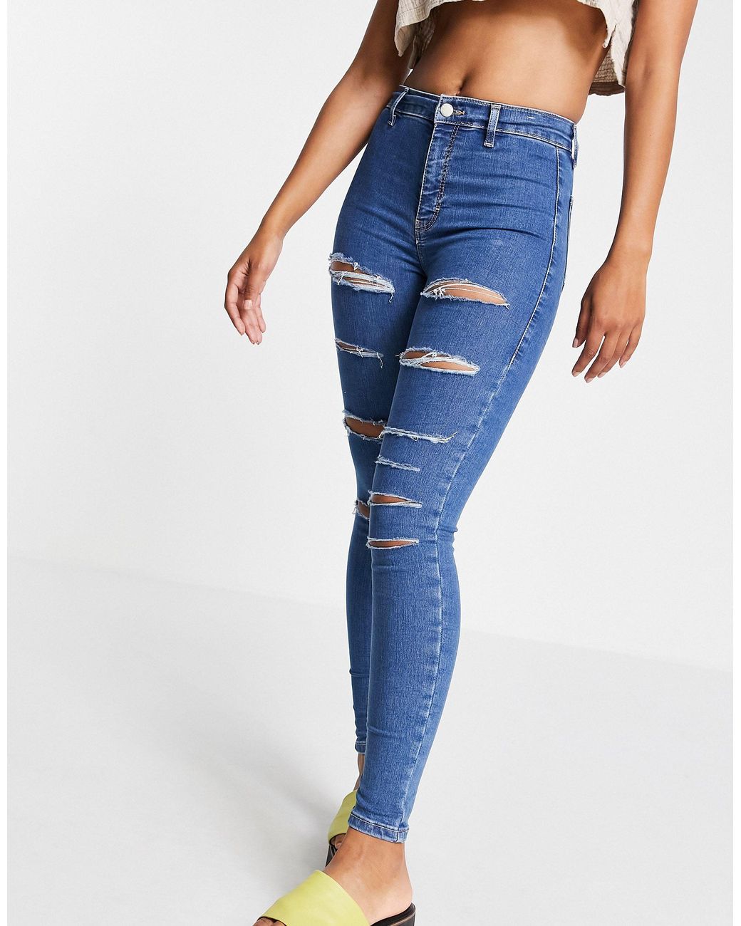 TOPSHOP Joni Jeans With Super-rips in Blue | Lyst UK