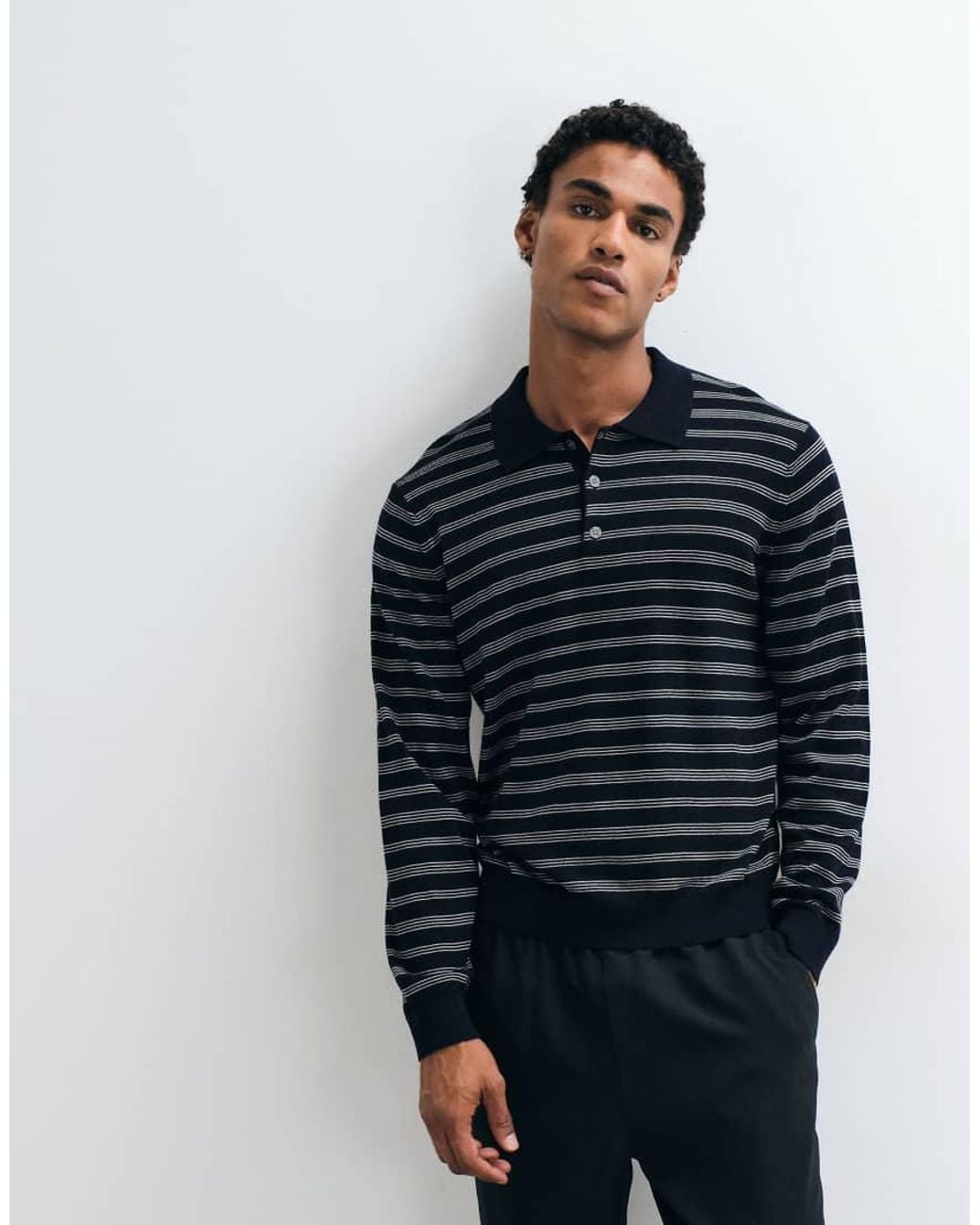 ARKET Blue Pure Merino Wool Long Sleeve Polo for men