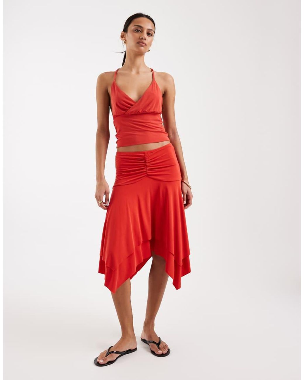 Motel Red Lanthe Co-Ord Deep Plunge Top
