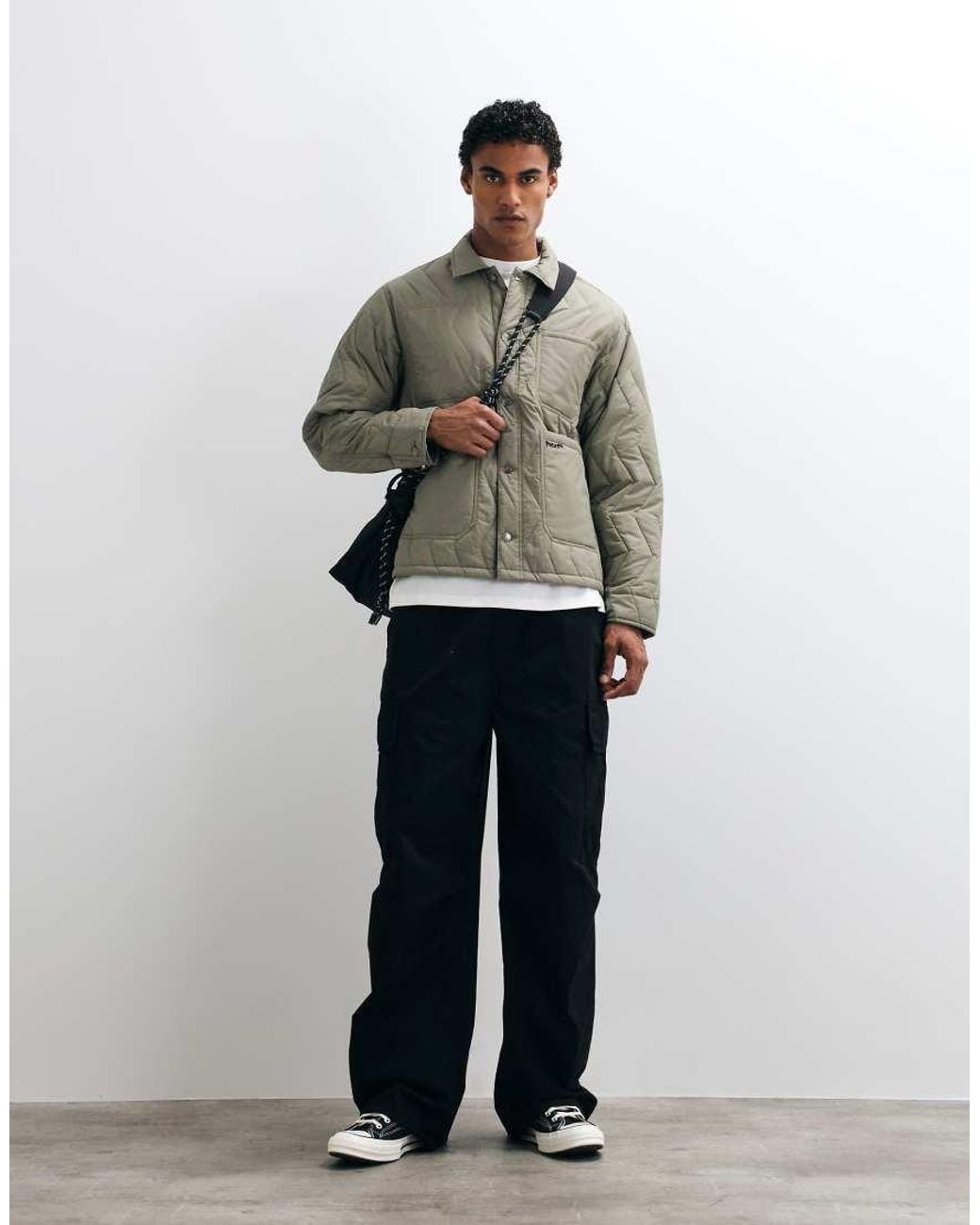 Huf White Zigzag Quilted Padded Chore Jacket for men