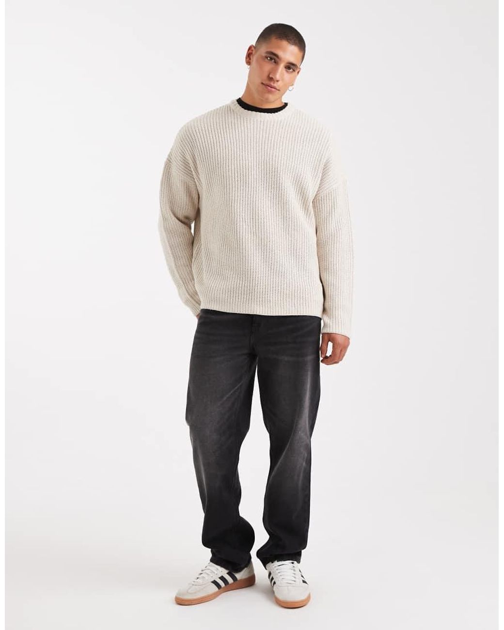 Only & Sons White Oversized Fisherman Rib Knit Jumper for men