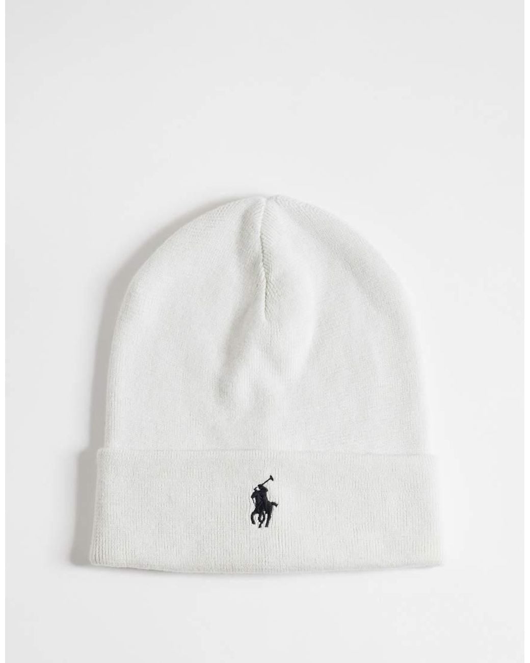 Polo Ralph Lauren White Icon Logo Merino Wool Knit Beanie for men