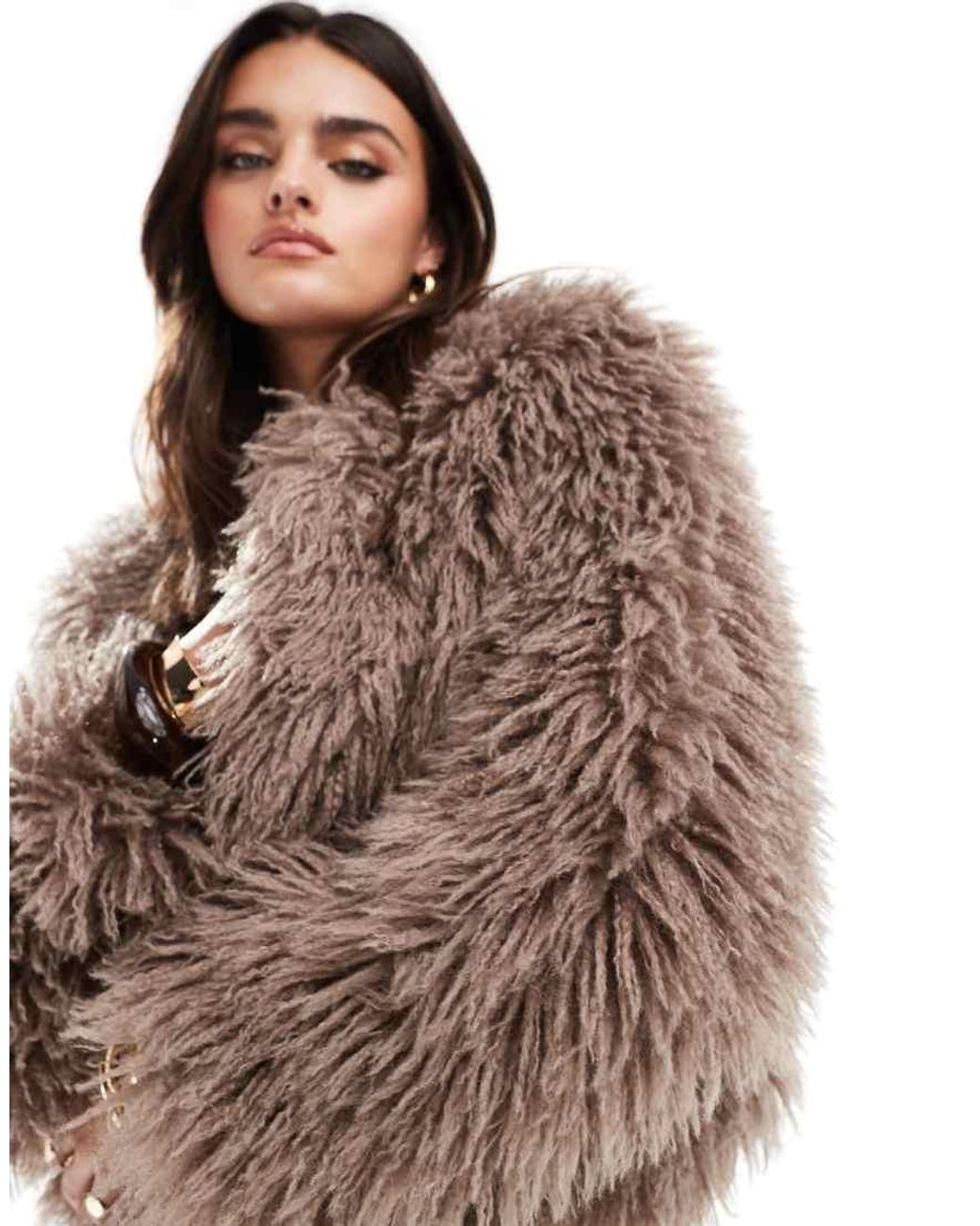 Threadbare shaggy Fur Jacket in Brown Lyst UK