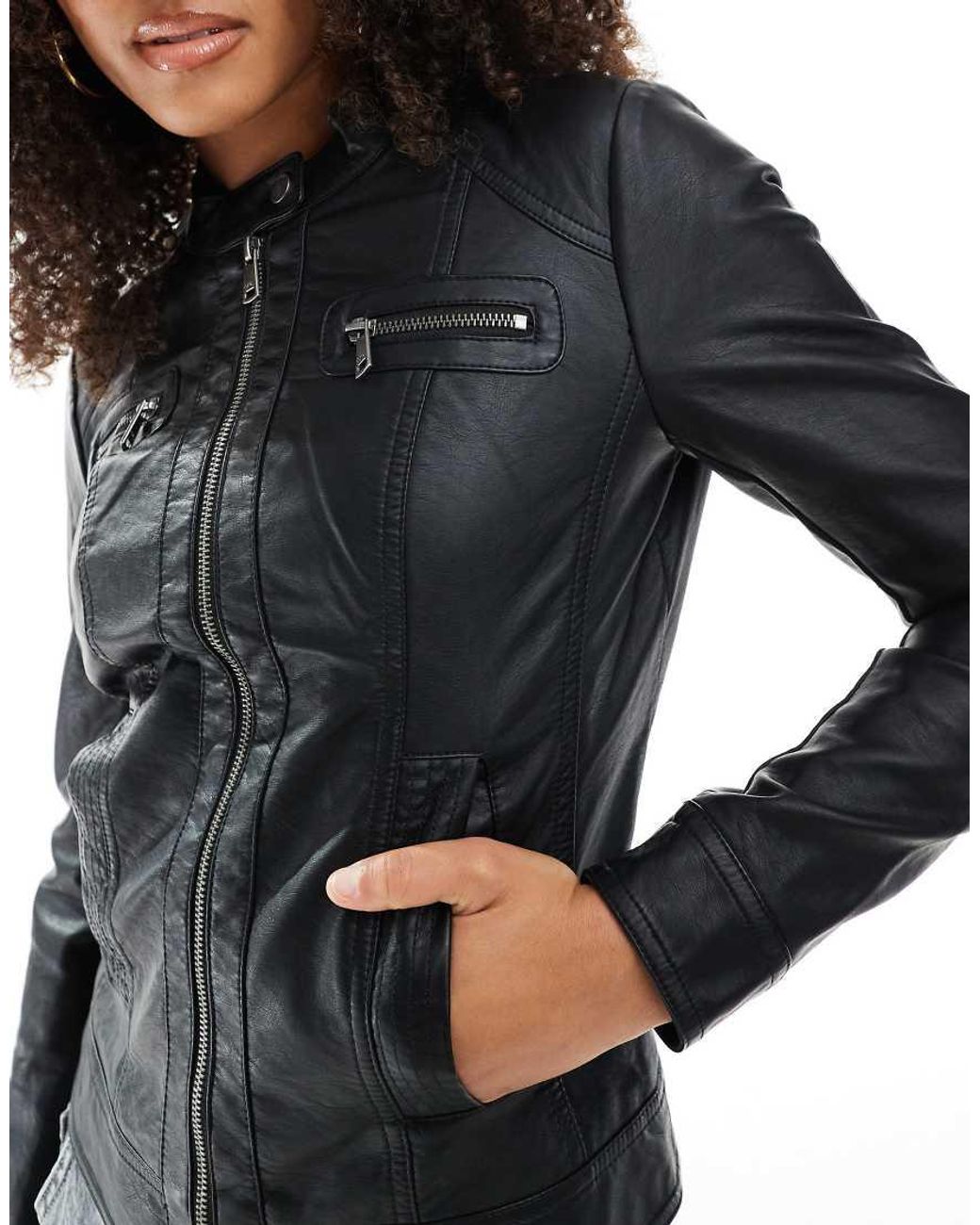 ONLY Black Faux Leather Motor Jacket