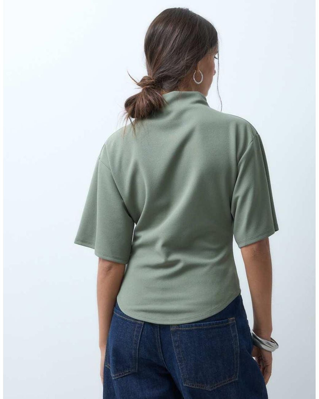 ASOS Green Short Sleeve With High Neck Top