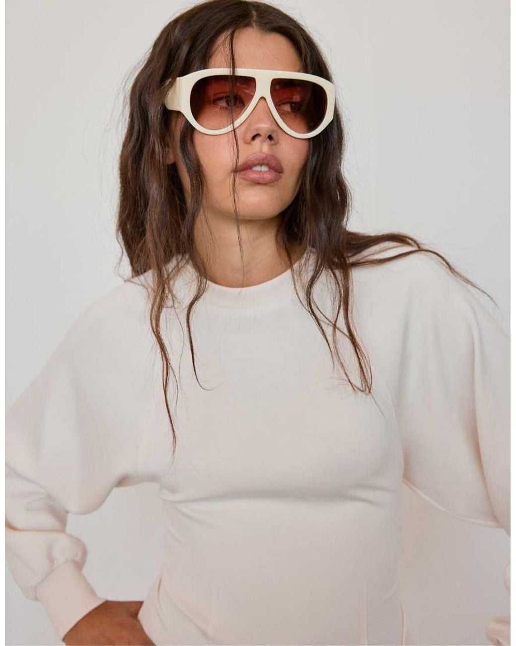 Stradivarius White Soft-touch Fitted Waist Sweatshirt