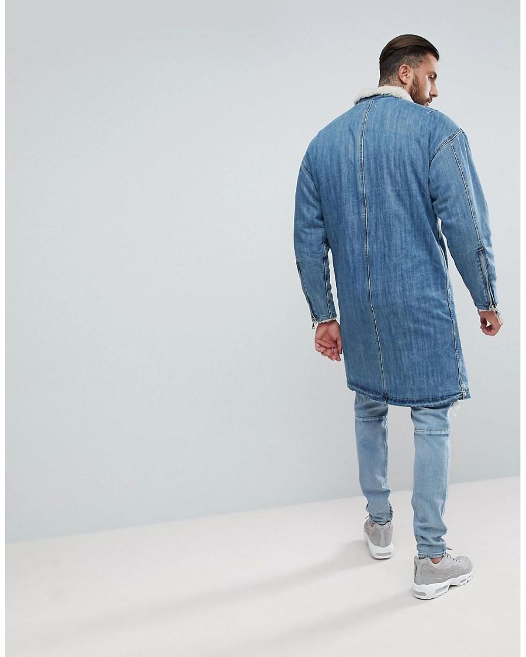 Sixth June Longline Denim Jacket With Fleece Lining in Blue for Men | Lyst