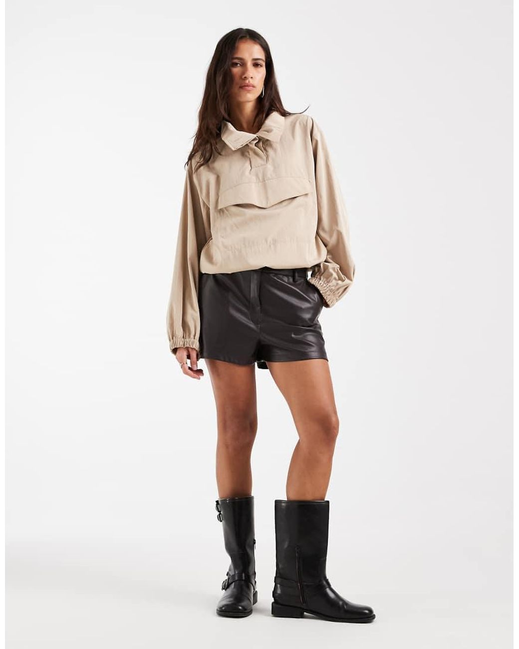 ASOS Brown Tailored Faux Leather Micro Shorts