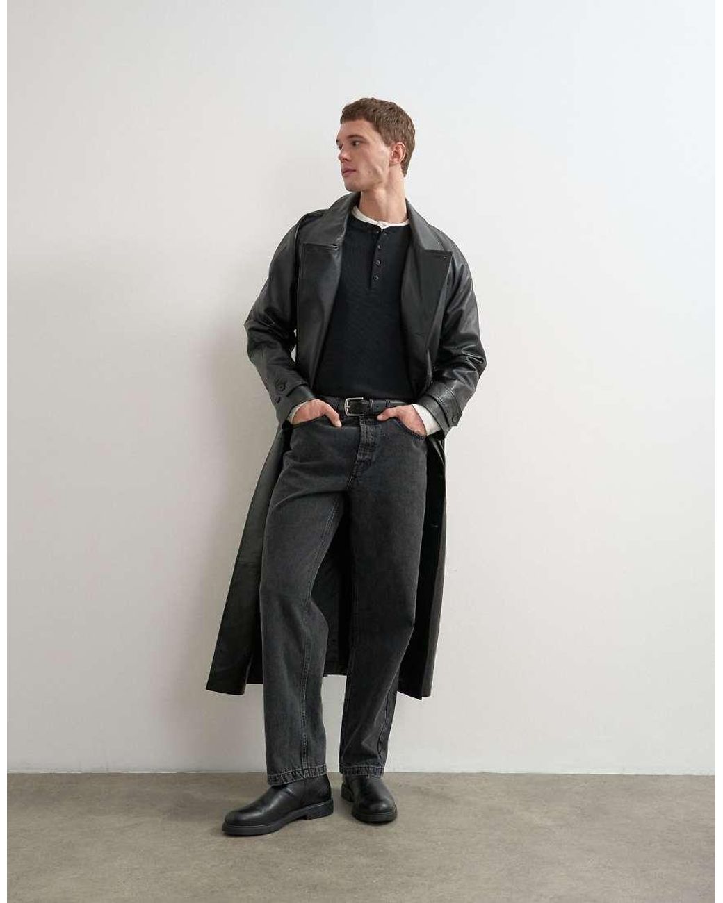 Giacca Trench Lunga di Topman in Black da Uomo