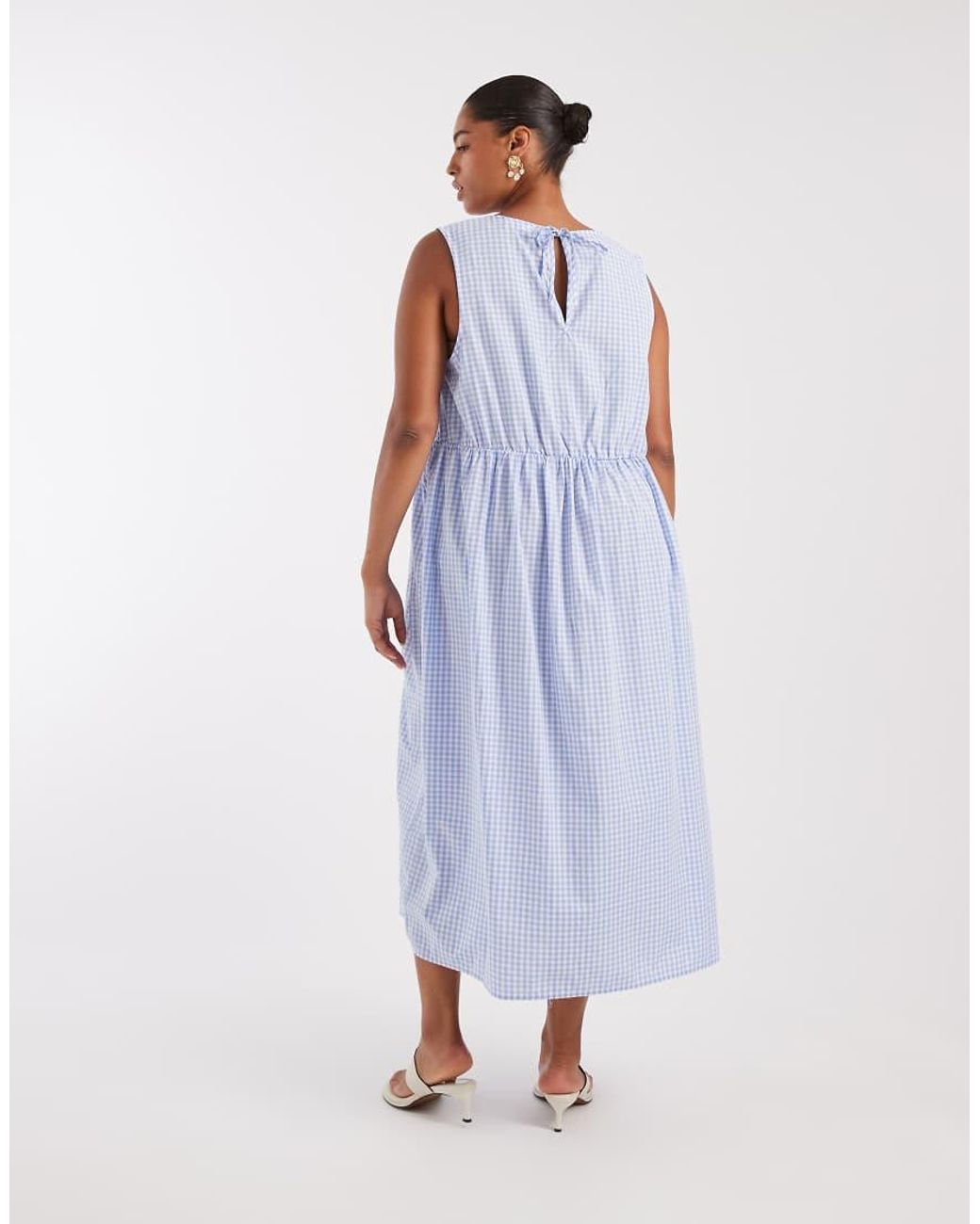 Pieces Plus Blue Pieces Curve Sleeveless Smocking Gingham Maxi Dress