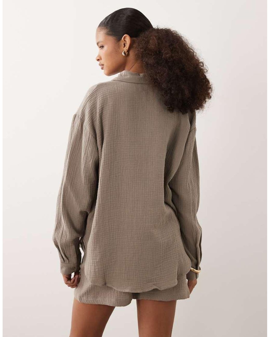 Camisa De Manga Larga De Bambula De -Marrón Jdy de color Natural