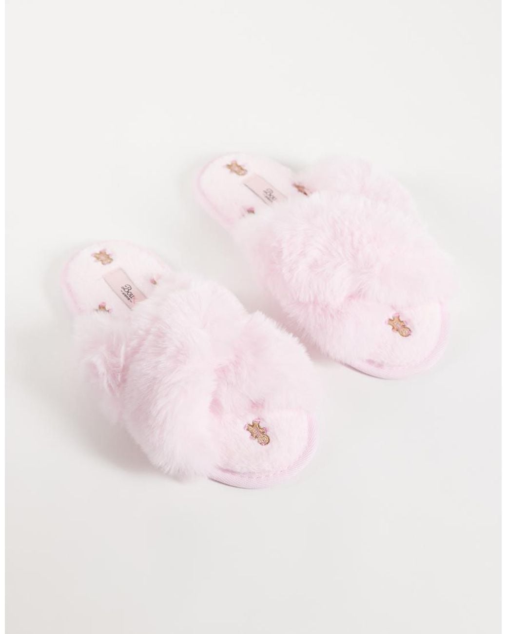 Boux Avenue Natural Cross Band Fluffy Embroidered Gingerbread Slippers