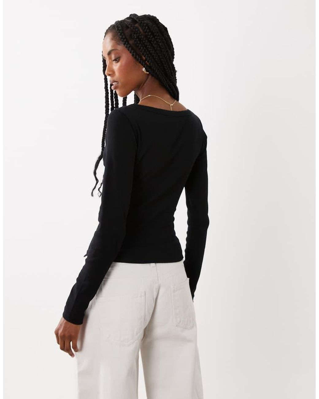 Miss Selfridge Black Long Sleeve V Neck Henley Top