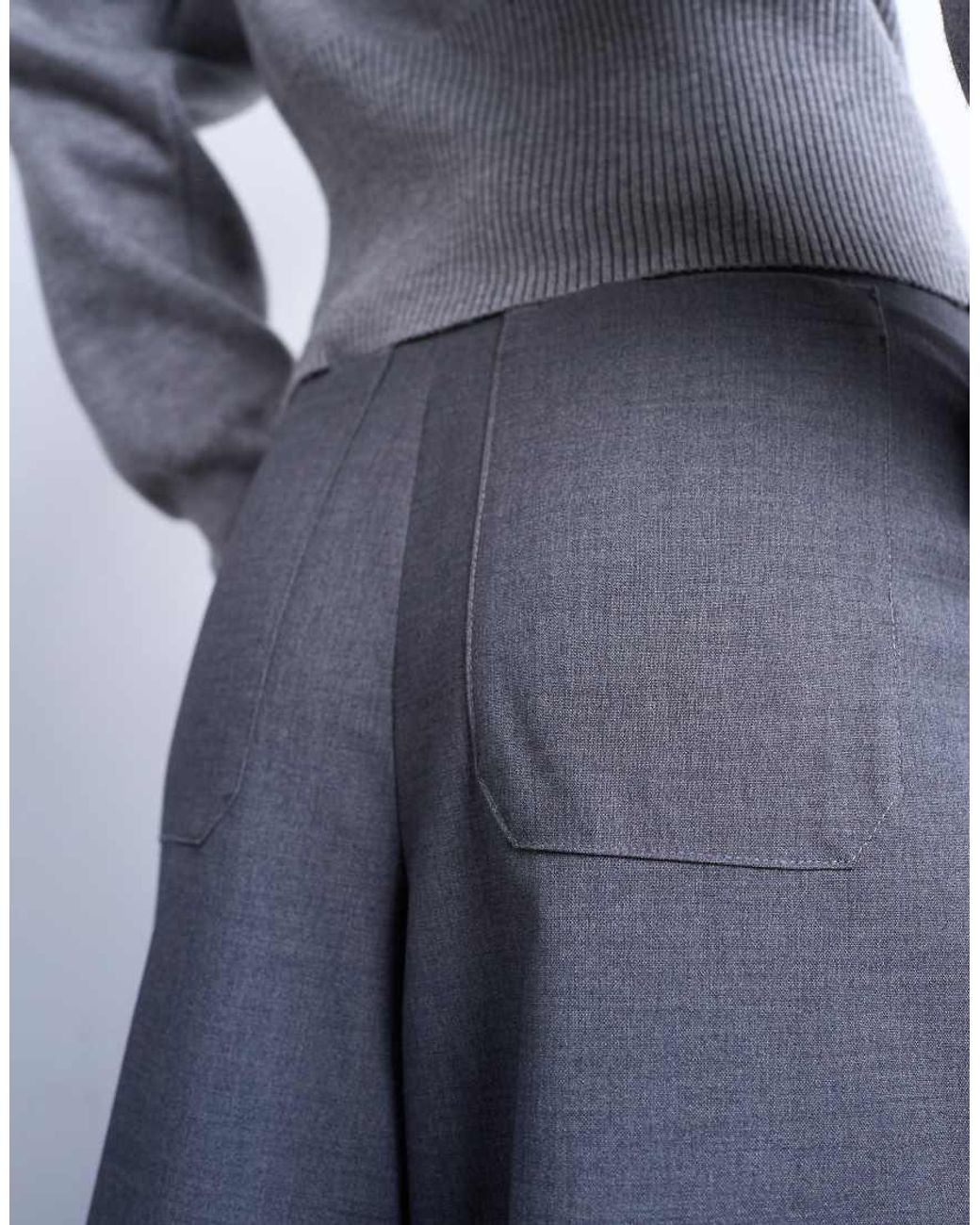 TOPSHOP Gray Double Pleat High Rise Wide Leg Trouser