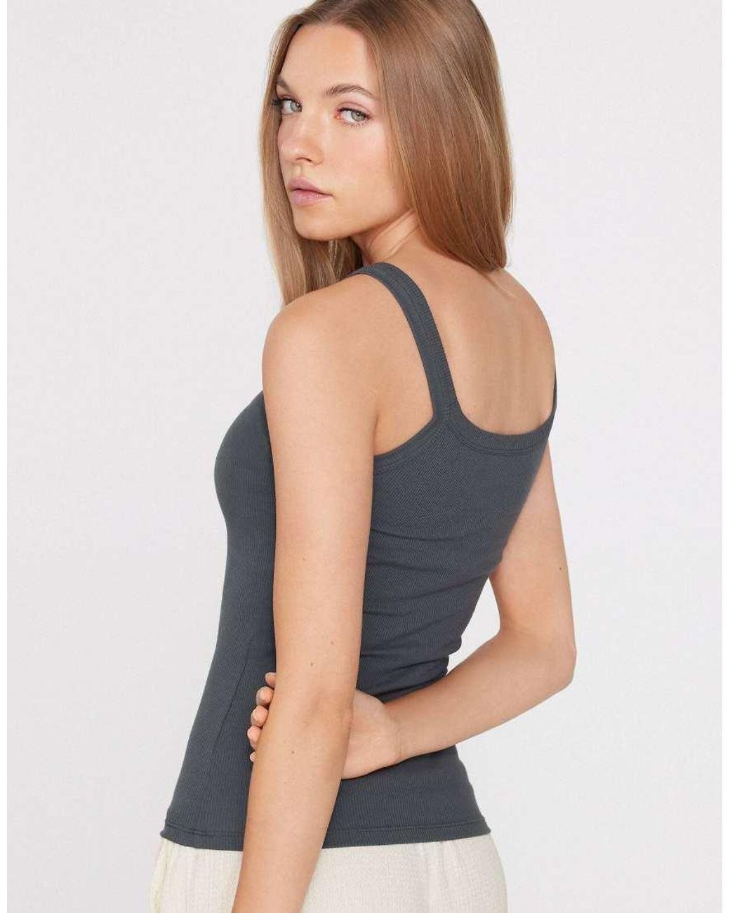 Tezenis Blue Square Neck Ribbed Cotton Camisole