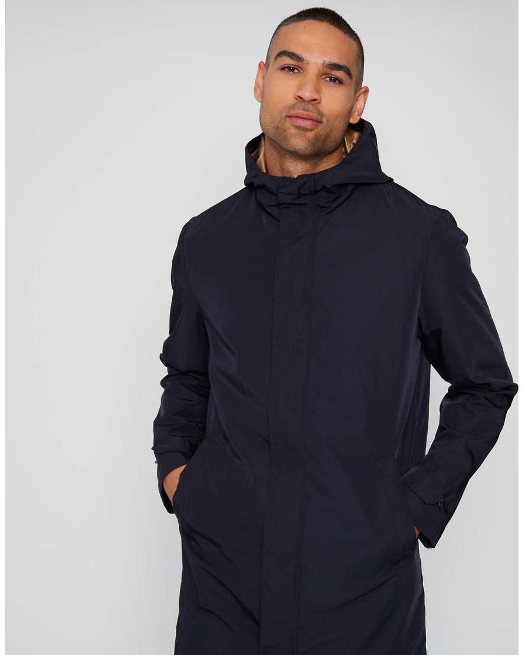 Threadbare Blue Showerproof Zip Up Hooded Raincoat for men