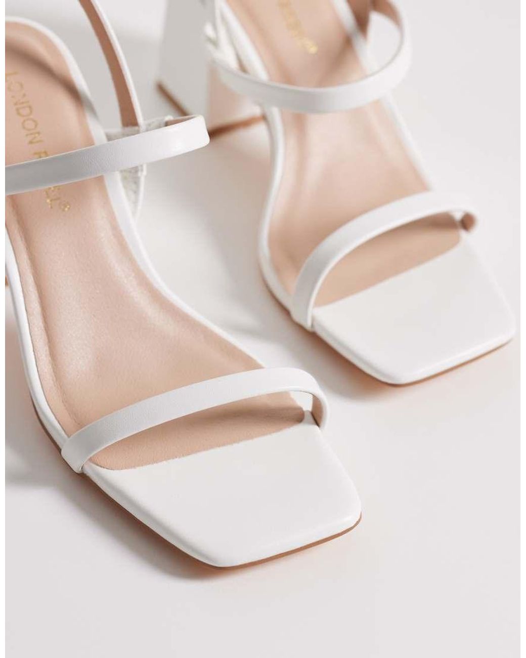 London Rebel White Ash Strappy Mid Block Heeled Sandals
