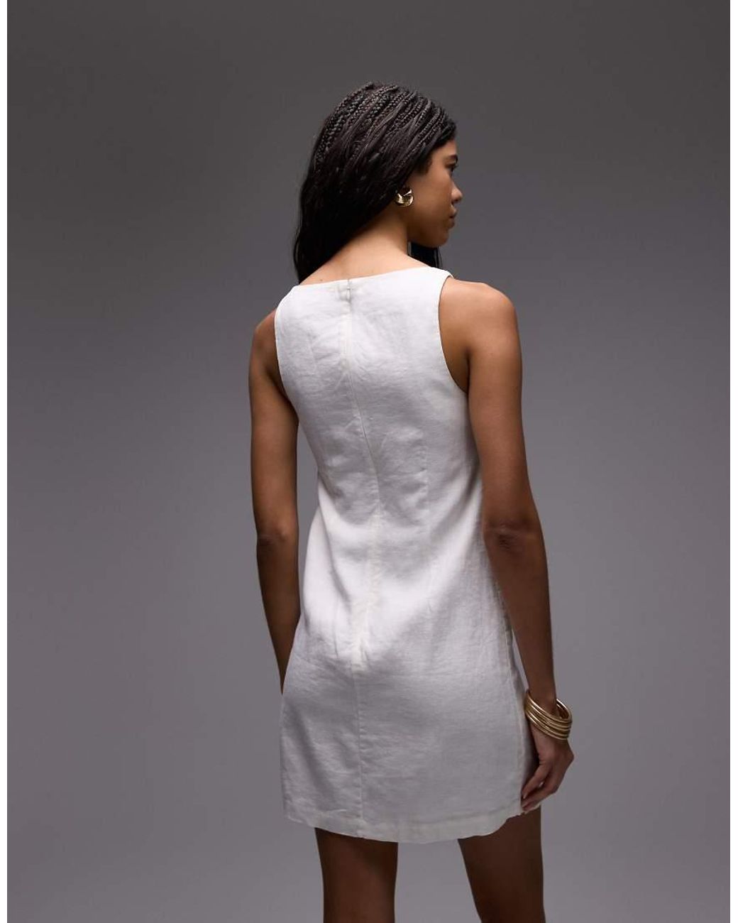 & Other Stories Gray Linen Mini Dress With Boat Neck