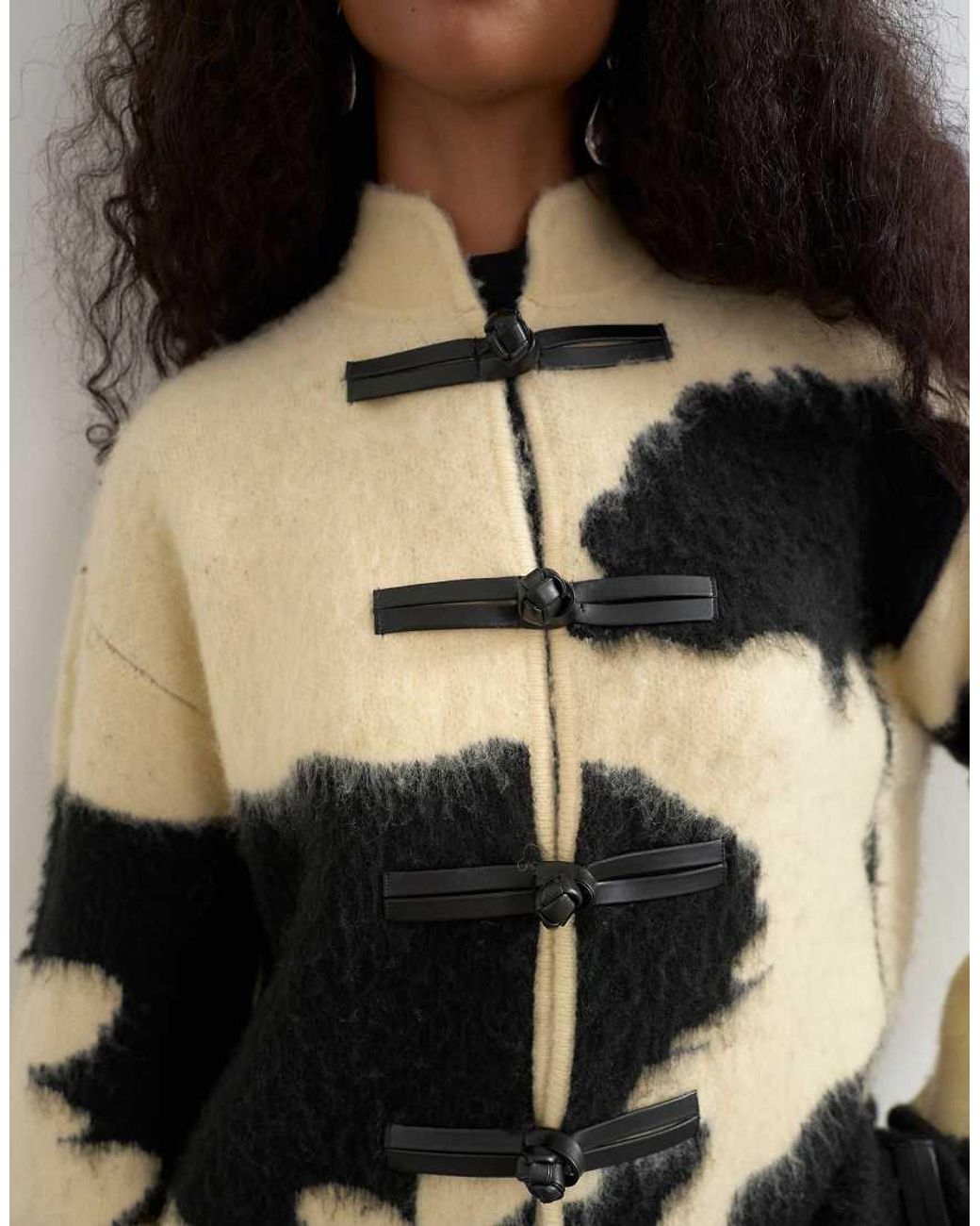 TOPSHOP Natural Knitted Patterned frogging Detail Jacket