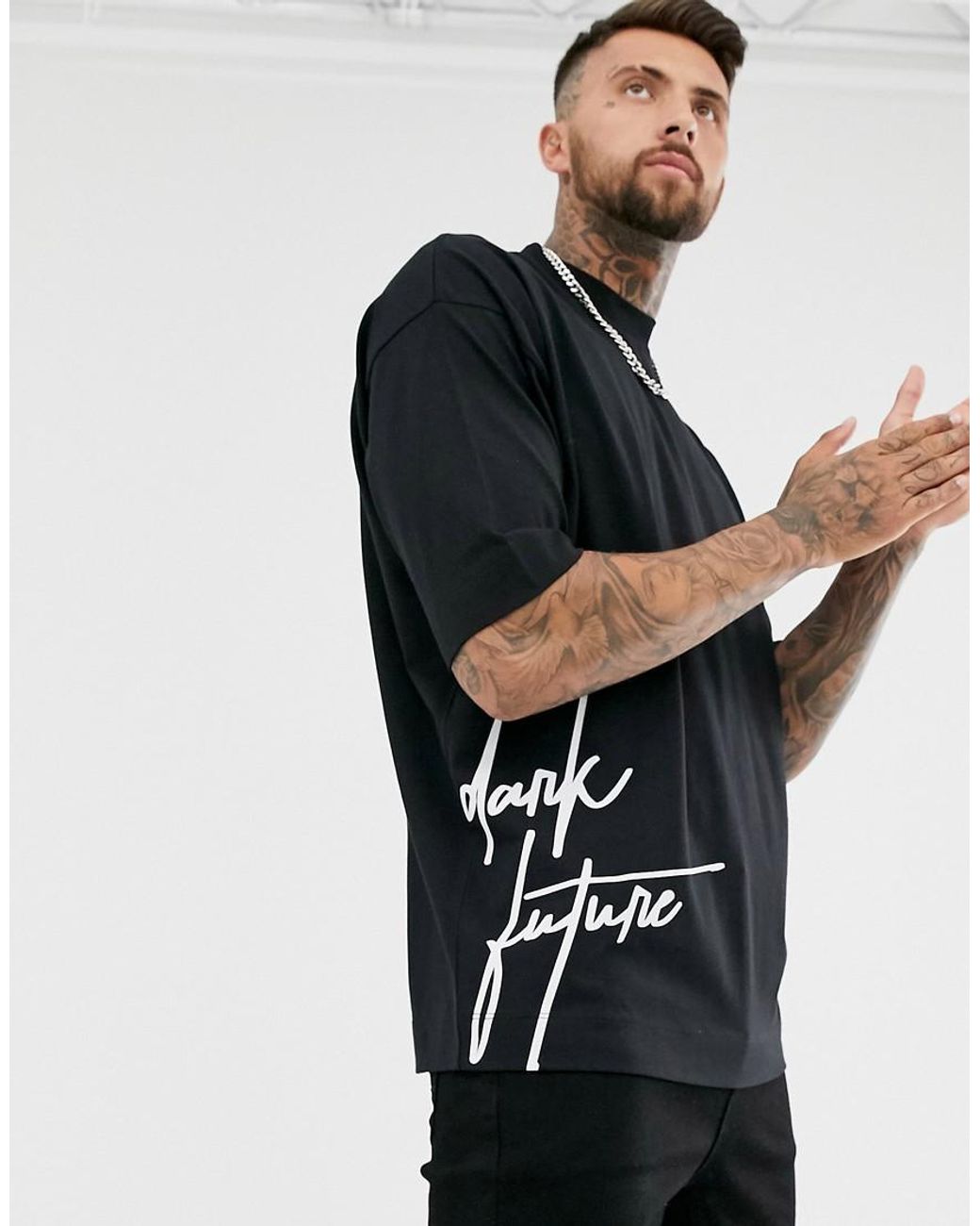 ASOS Dark Future oversized T-shirt with 3D embossed logo in gray