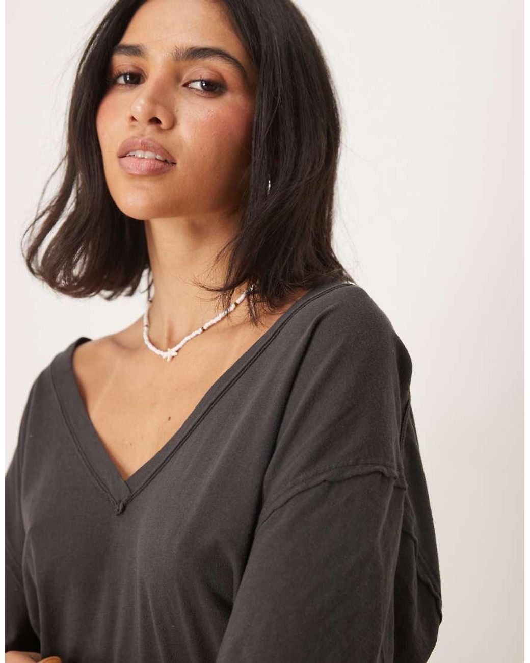 Free People Black Nina V-neck Oversized T-shirt