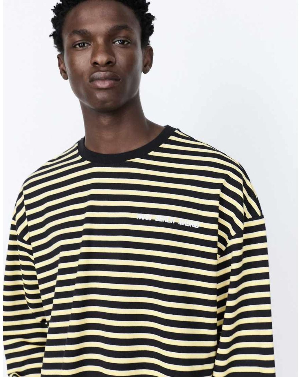 Pull&Bear Gray Striped T-Shirt With Text for men