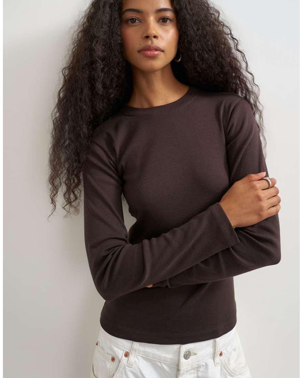 TOPSHOP Brown Long Sleeve Everyday Tee