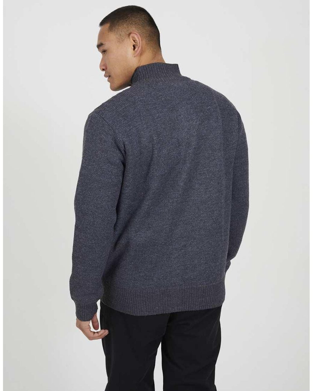 Brave Soul Blue Funnel Neck Waffle Knit Zip Through Cardigan for men