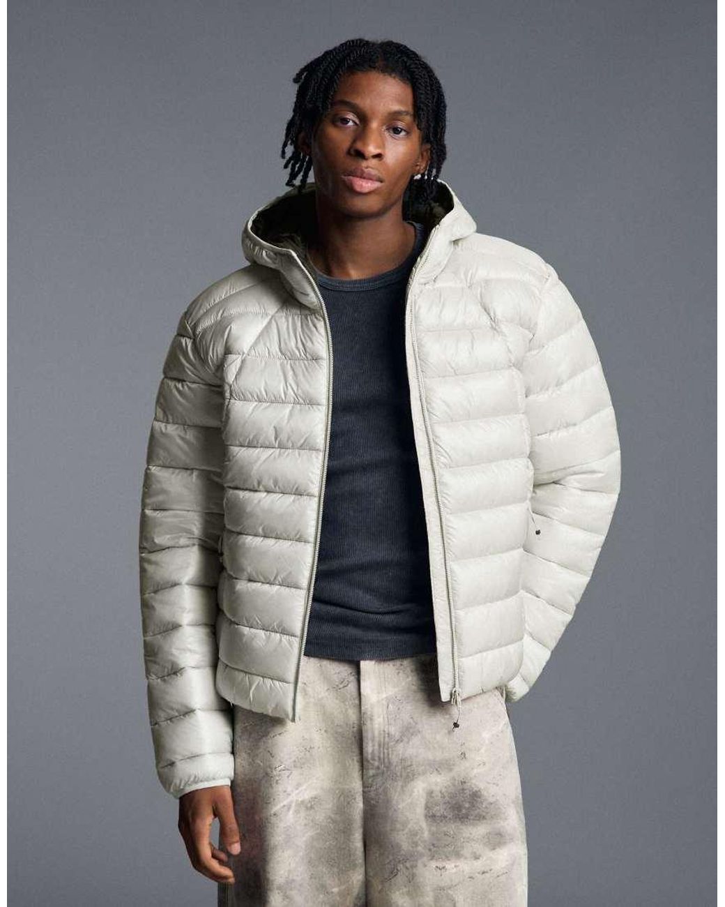 Bershka Gray Ultralight Padded Jacket for men