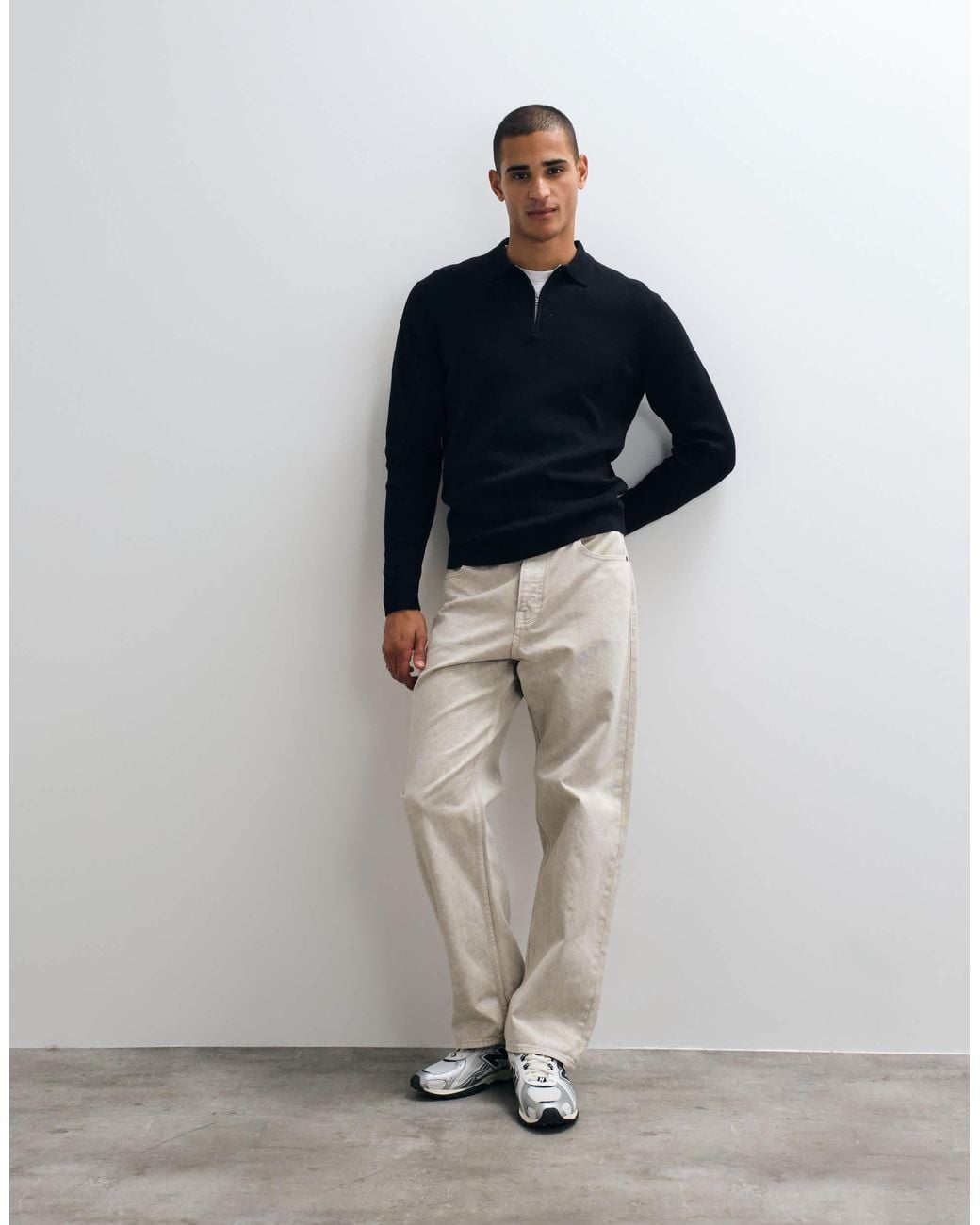 ASOS Blue Essential Knit Lightweight Zip Polo for men