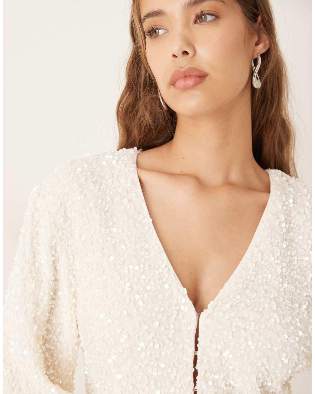 Gina Tricot Natural Cinched Waist Sequin Top