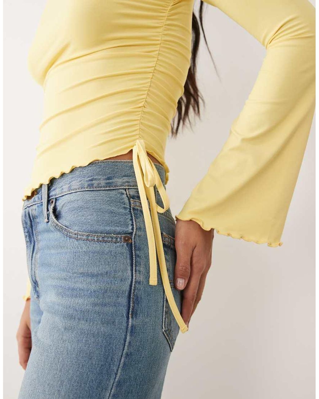 ASOS Natural Drawstring Detail Top With Flute Sleeve