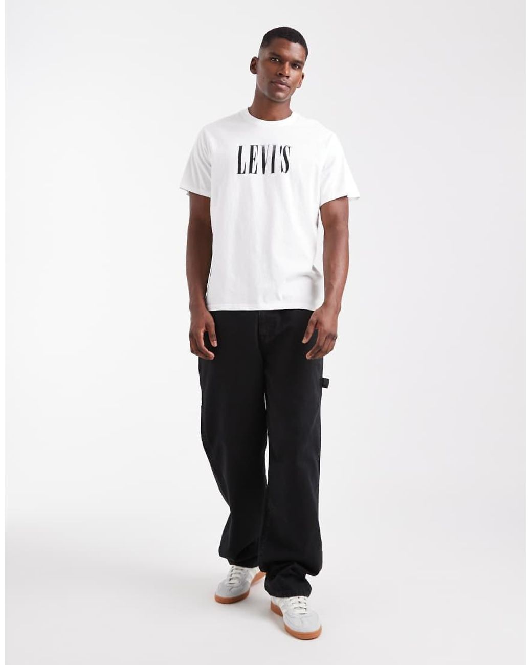 Levi's White Distressed Serif Logo Relaxed Fit T-shirt for men