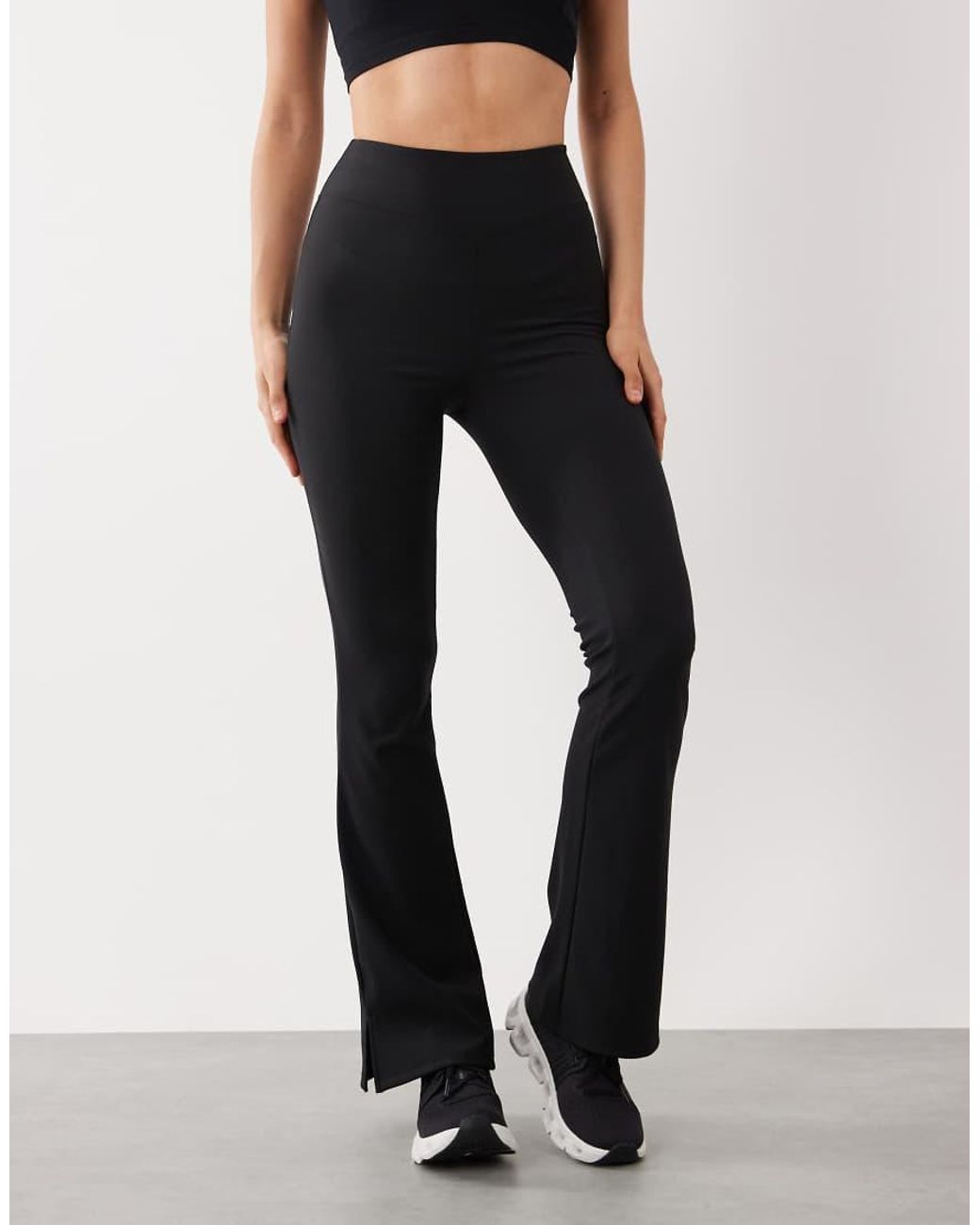 4505 White Micro Rib High Waist Slim Kick Yoga Legging With Side Split