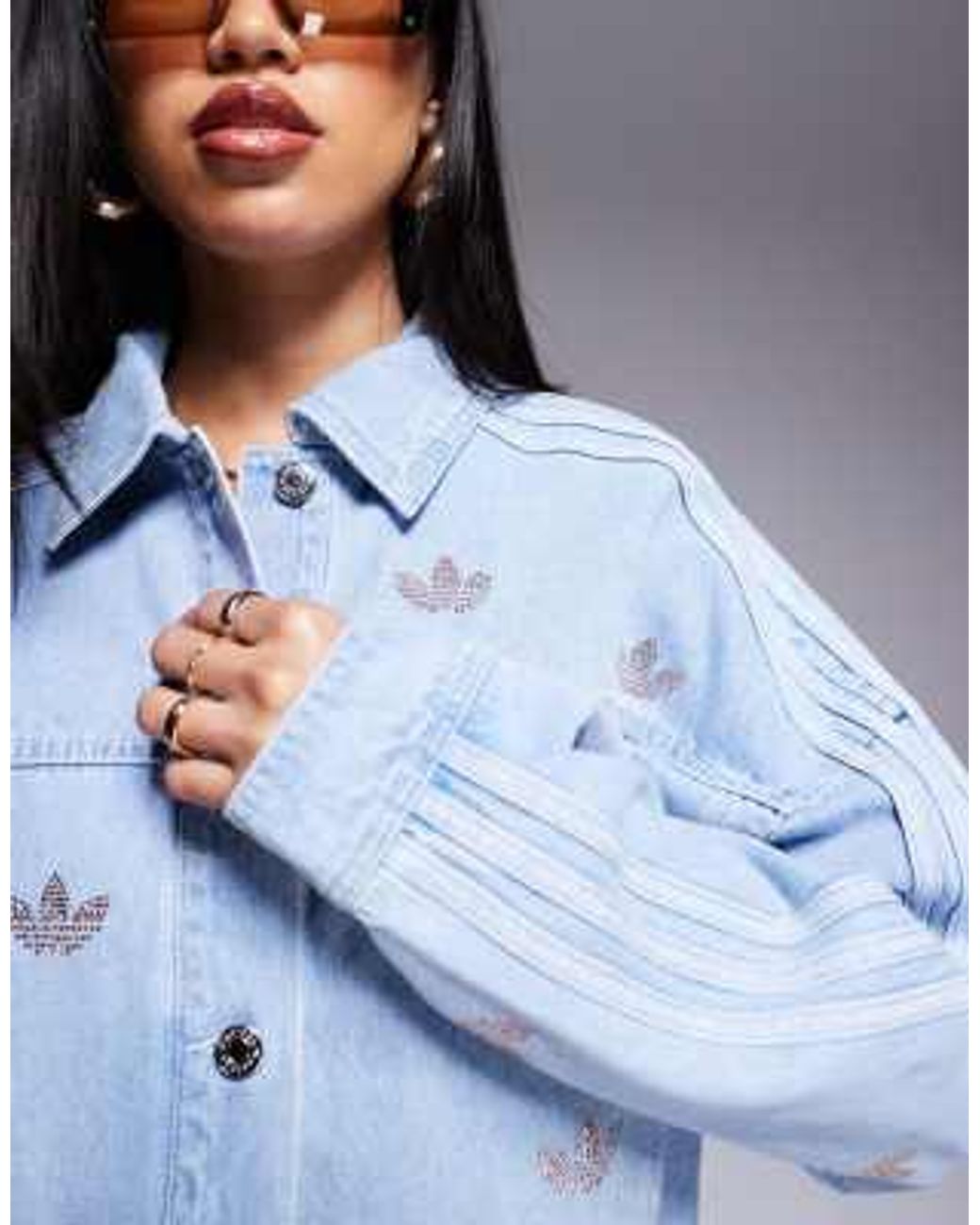 【adidas】 denim jacket with rhinestone embellishment CLOTHING - Denim Rhinestone Jacket - Blue | adidas Oman
