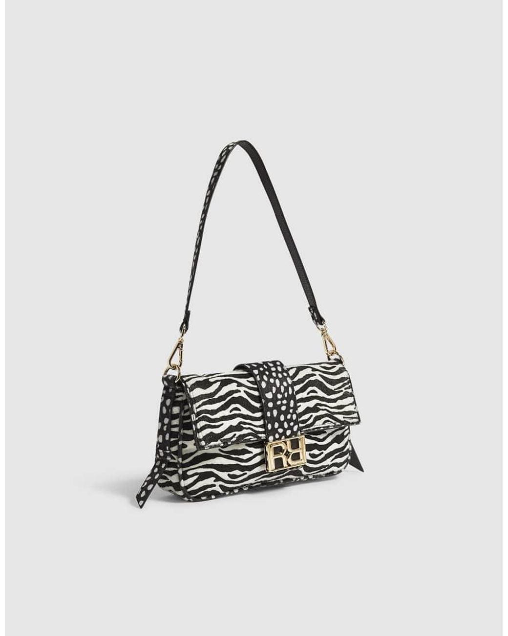 River Island White Animal Print Faux Hair On Leather Bag