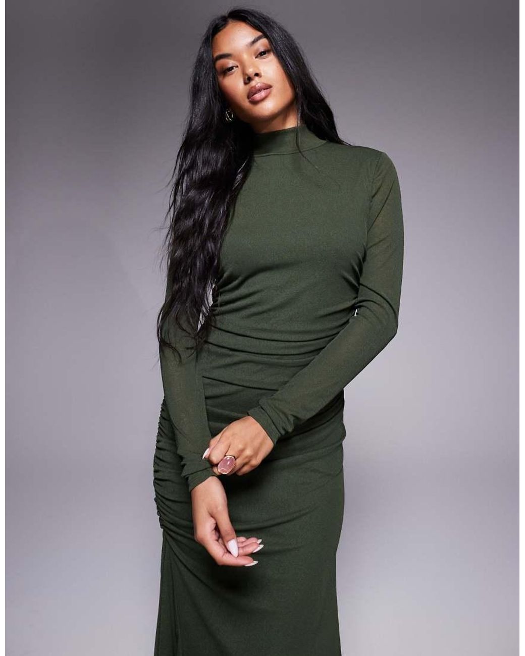 ASOS Gray High Neck Long Sleeve Asym Hem Maxi Dress
