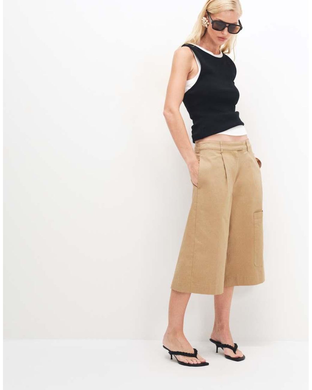 TOPSHOP Natural Longline Bermuda Cargo Shorts