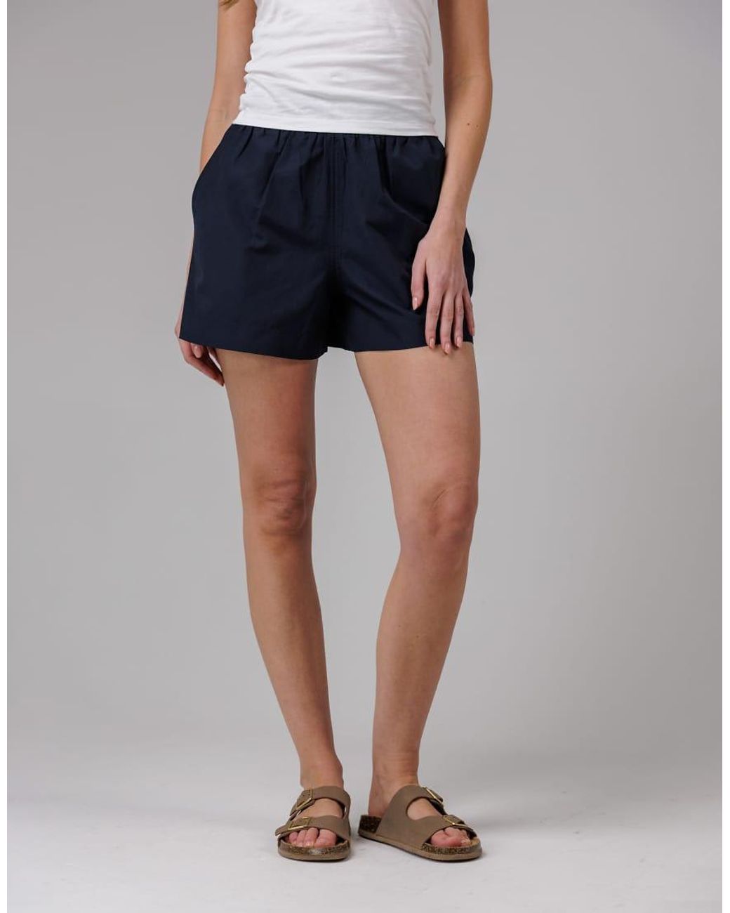 French Connection Blue Cotton Elasticated Waist Shorts