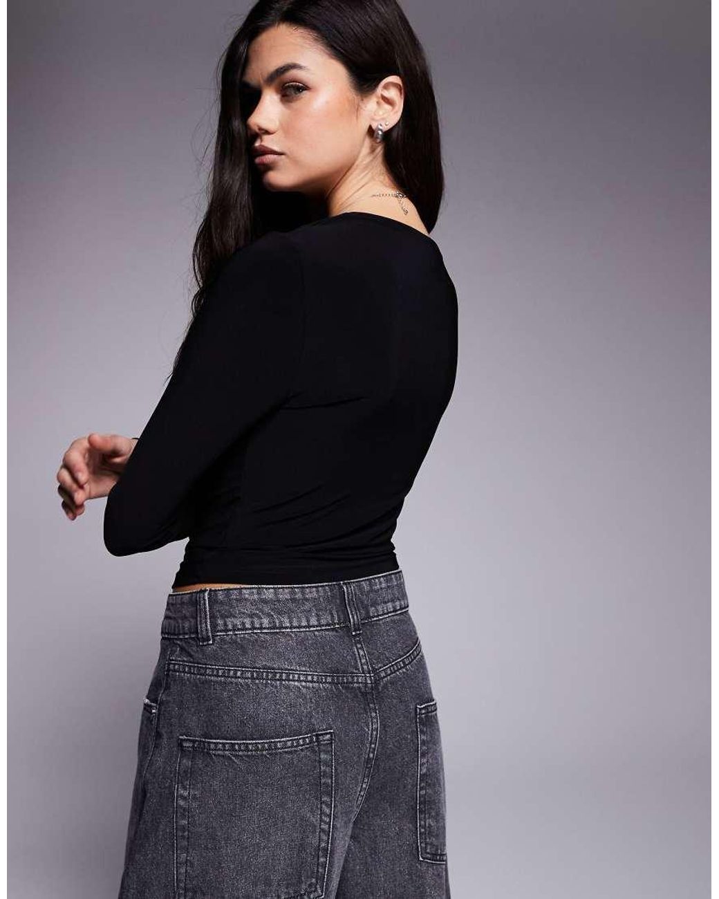 ASOS Blue Long Sleeve Top With Twist Cut Out Detail
