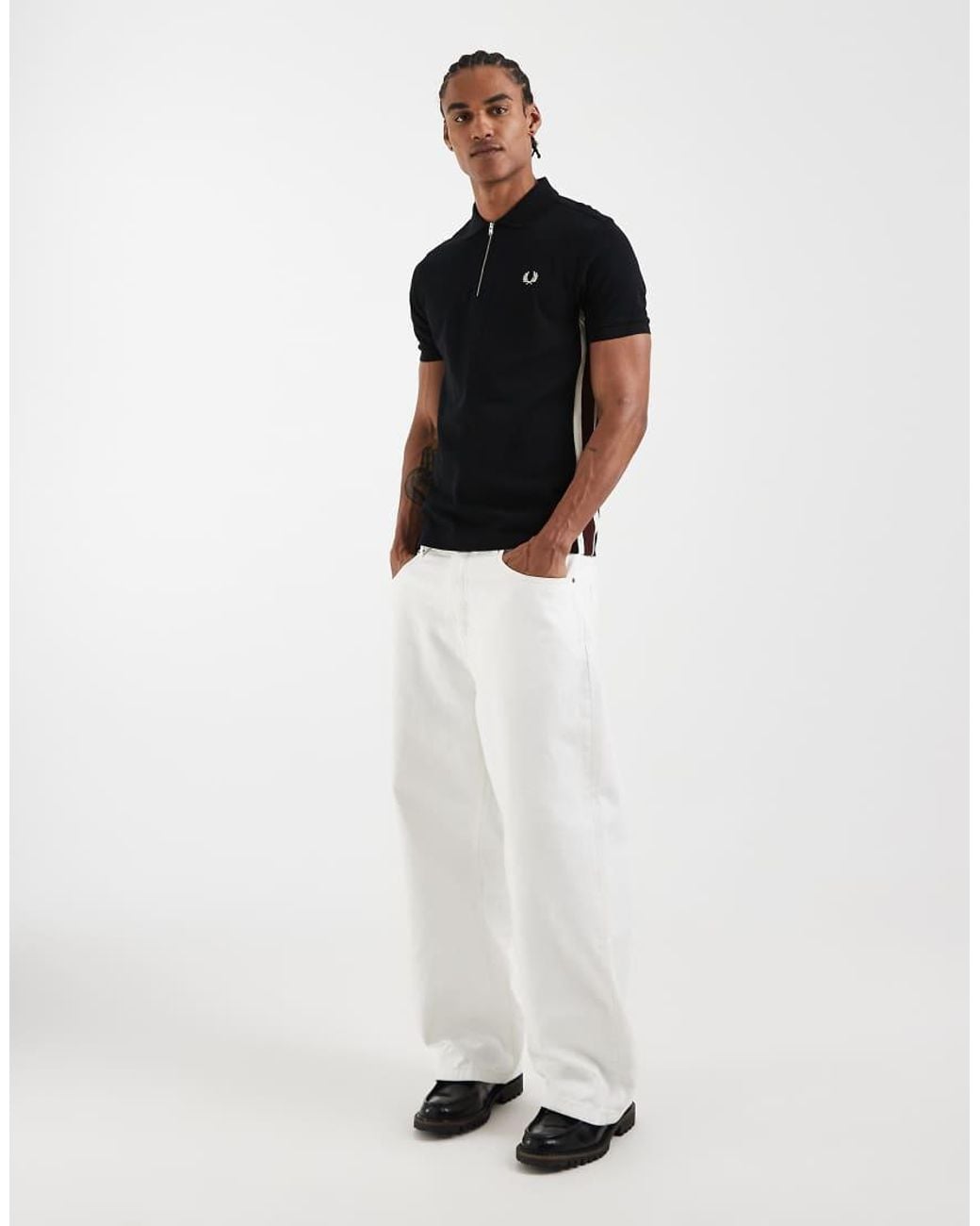 Fred Perry White Tramline Stripe Polo Shirt for men